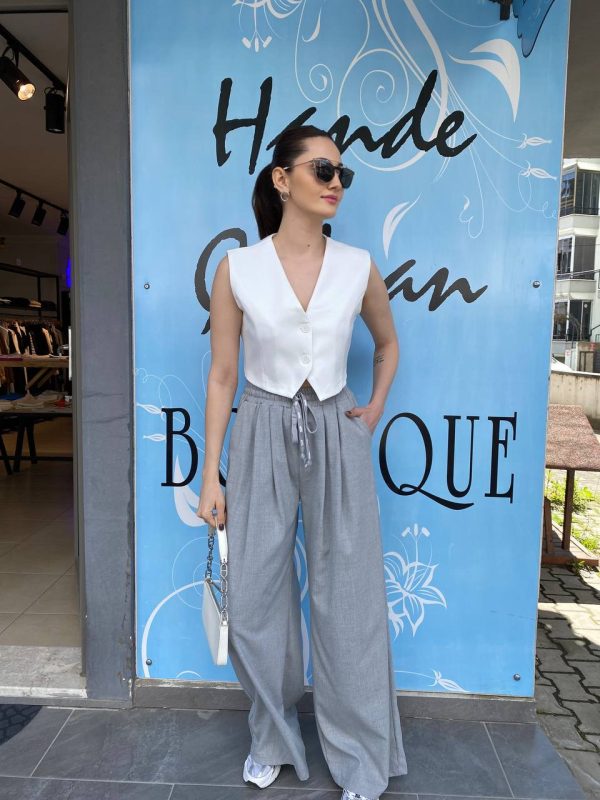 Gri Beli Lastikli Salaş Pantolon