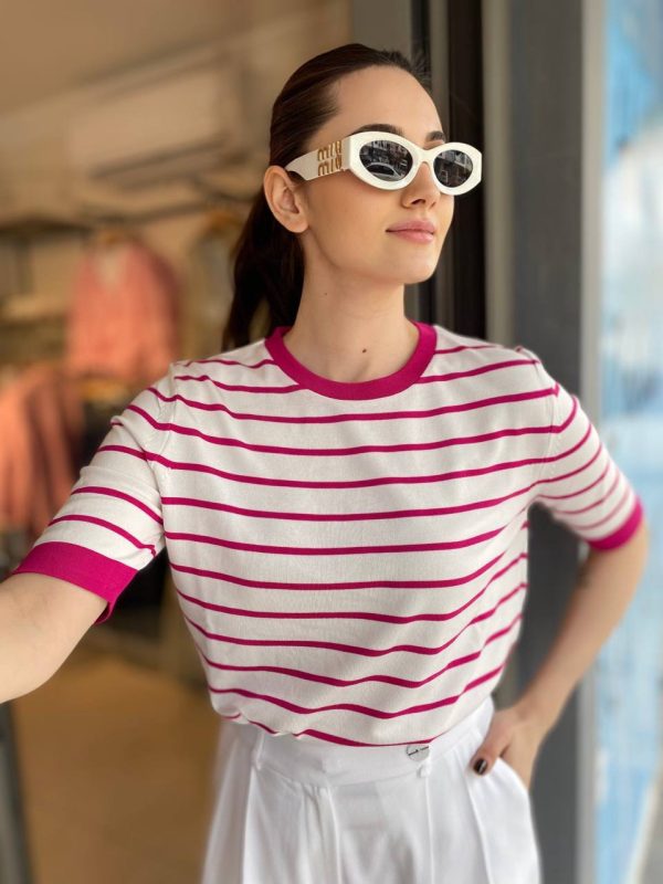 Pembe Çizgili İnce Triko