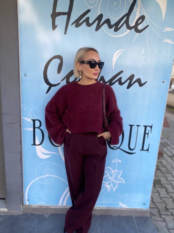 Yüksek Bel Bordo Pantolon