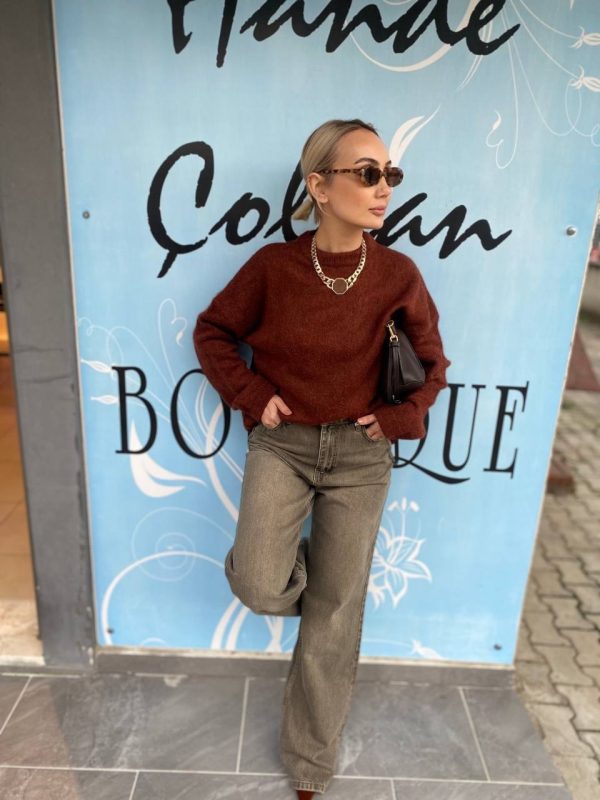 Yüksek Bel Kahve Yıkama Straight Jean