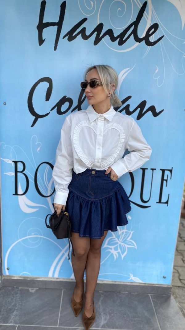 Lacivert Mini Katlı Jean Etek