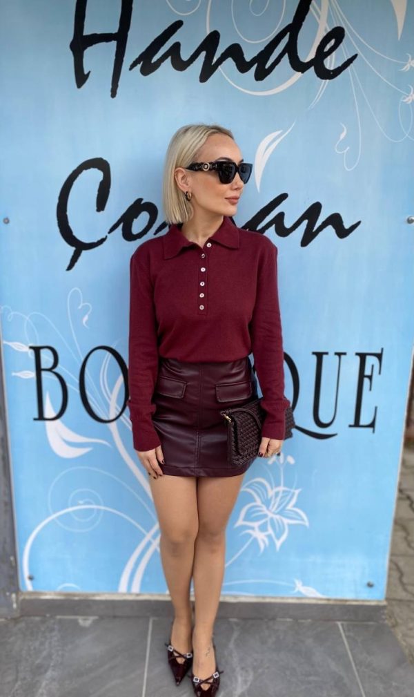 Bordo Polo Yaka İnce Triko