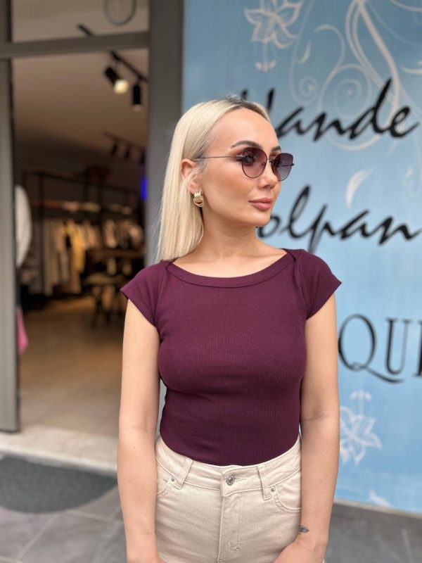 Bordo Kayık Yaka Düşük Kol Body