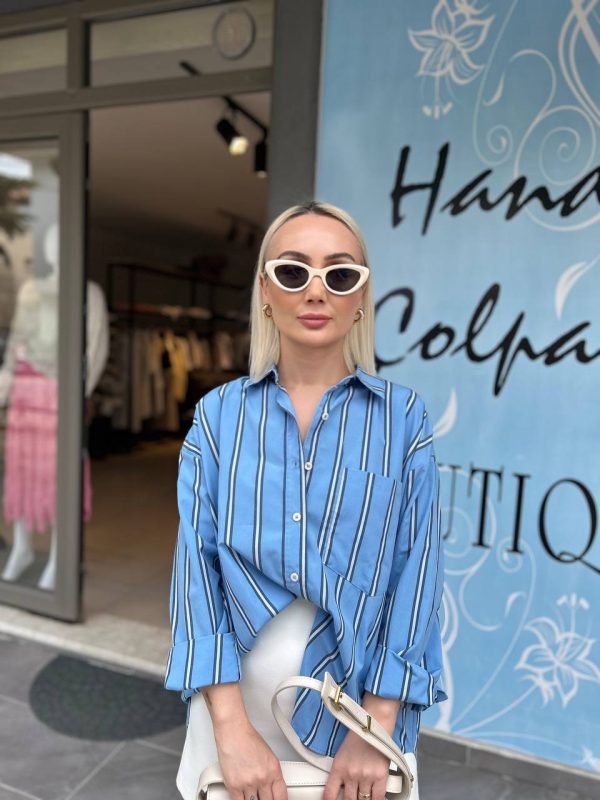 Mavi Çizgili Oversize Gömlek