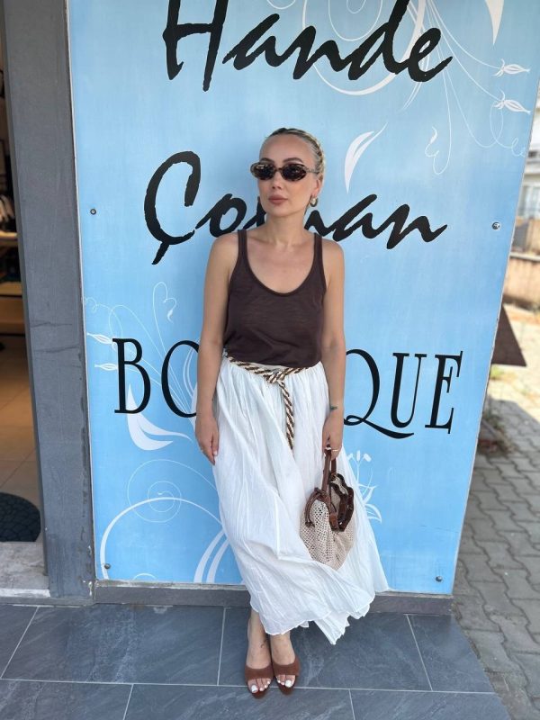 Beyaz Kemerli Uzun Etek